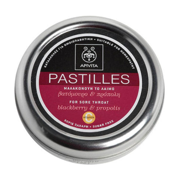 Apivita Pastilles Tins Blackberry & Propolis 45gr για πονεμένο λαιμό