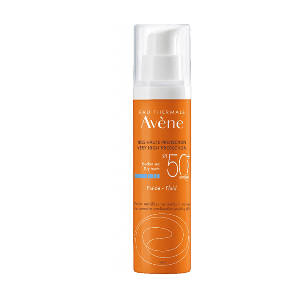 Avene Eau Thermale Solaire Fluide Spf50 + 50ml λεπτόρρευστη αντηλιακή με άρωμα για κανονικό/μεικτό δέρμα