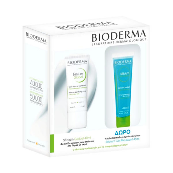 Bioderma Sebium Global & Gelmoussant 45ml κρέμα για λιπαρό με ακμή δέρμα + δώρο τζελ καθαρισμού