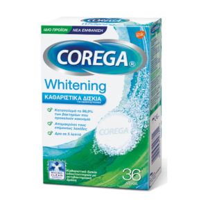 Corega Whitening 32 Tabs + 4 Tabs δώρο λευκαντικά καθαριστικά δισκία τεχνητής οδοντοστοιχίας