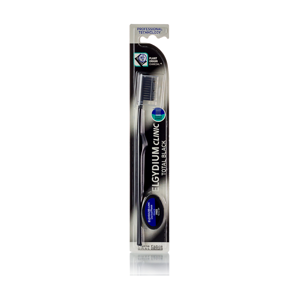 Elgydium Clinic Total Black Toothbrush & Ech Floss μαλακή οδοντόβουρτσα με ενεργό άνθρακα & δώρο νήμα