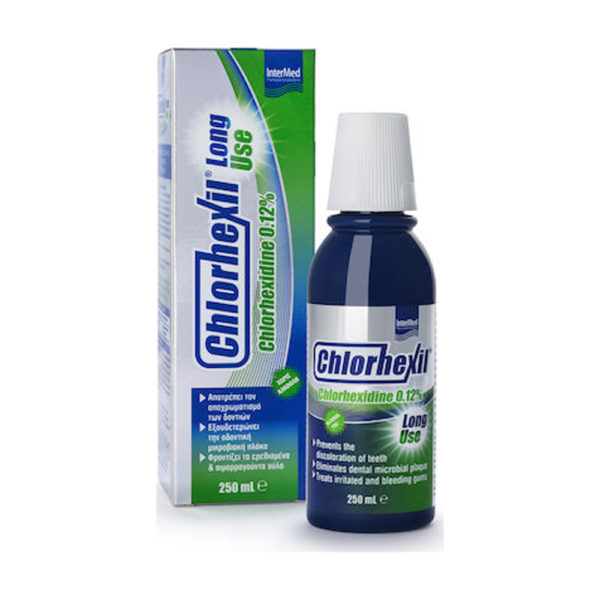 Intermed Chlorhexil 0.12%mw Long Use 250ml στοματικό διάλυμα καθημερινής χρήσης κατά της πλάκας για ερεθισμένα ούλα