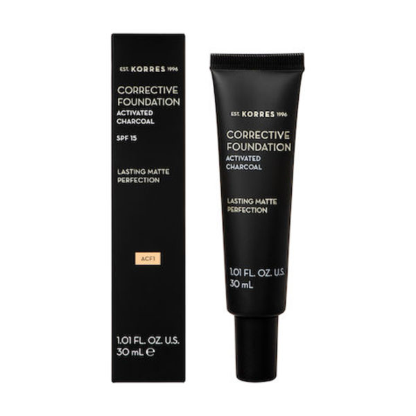 Korres Corrective Foundation Spf 15/Acf1 30ml διορθωτικό μέικ-απμε ενεργό άνθρακα για μέτριες ατέλειες