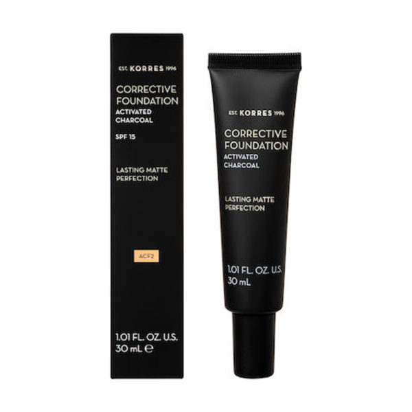 Korres Corrective Foundation Spf 15/Acf2 30ml διορθωτικό μέικ-απμε ενεργό άνθρακα για μέτριες ατέλειες