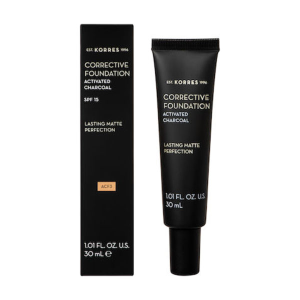 Korres Corrective Foundation Spf 15/Acf3 30ml διορθωτικό μέικ-απμε ενεργό άνθρακα για μέτριες ατέλειες