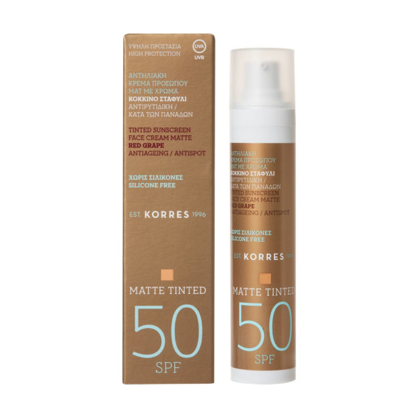 Korres Red Grape Sunmat Spf50 50ml αντηλιακή κατά των πανάδων με χρώμα & ματ υφή
