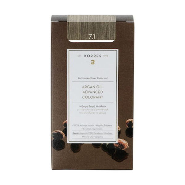 Korres βαφή μαλλιών Argan Oil Colorant 7.1 ξανθό σαντρέ