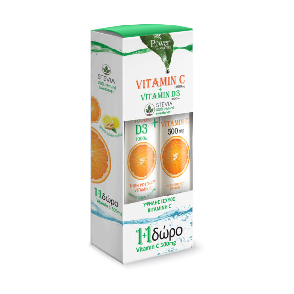 Power Health Vitamin C 1000mg + D3 1000 Iu Stevia 24 S + δώρο Vit C 500mg αναβράζοντα δισκία