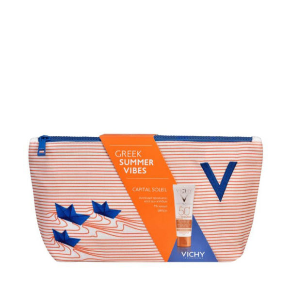 Vichy Promo Capital Soleil Anti Dark Spot Spf50 + Pouch αντηλιακή προσώπου με χρώμα κατά των κηλίδων