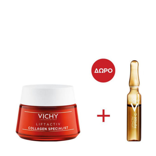 Vichy Promo Liftactive Collagen And Peptide-C αντιγηραντική κρέμα προσώπου και αμπούλες βιταμίνης C