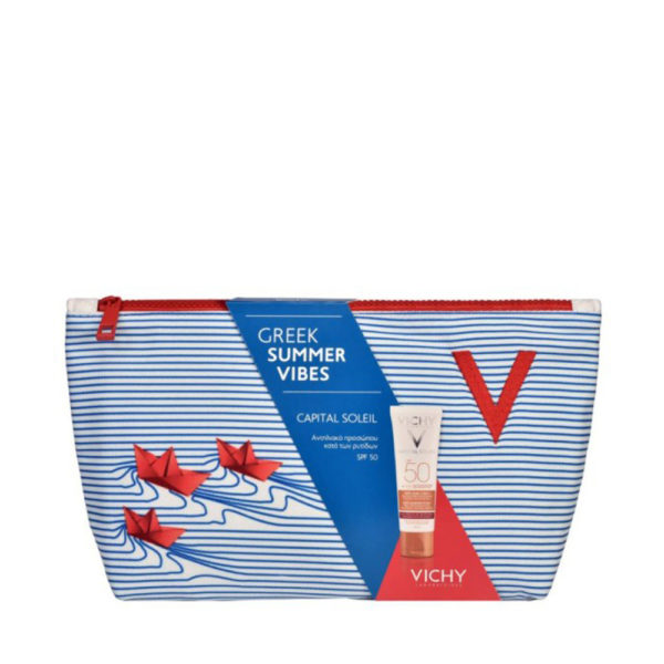 Vichy Promo Pouch Capital Soleil Anti-Age Spf50 + αντιγηραντική αντηλιακή προσώπουμε υψηλό δείκτη προστασίας