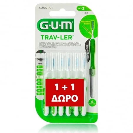 Gum 1414 Trav Ler Interdental Brush Mesodontio Vourtsaki 1 1mm Prasino 6 Tmx 1 1 Doro